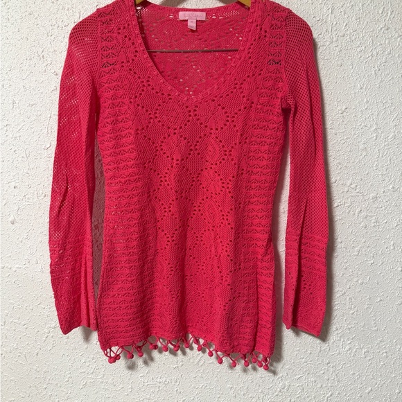 Lilly Pulitzer Other - Lilly Pulitzer Athena Vibrant Pink crochet Top, swim cover up XS
